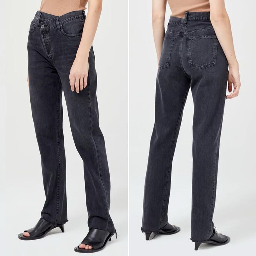 Agolde Criss Cross Straight Jeans in Shambles Black Wash Raw Hem Women’s Size 24 - Picture 16 of 16